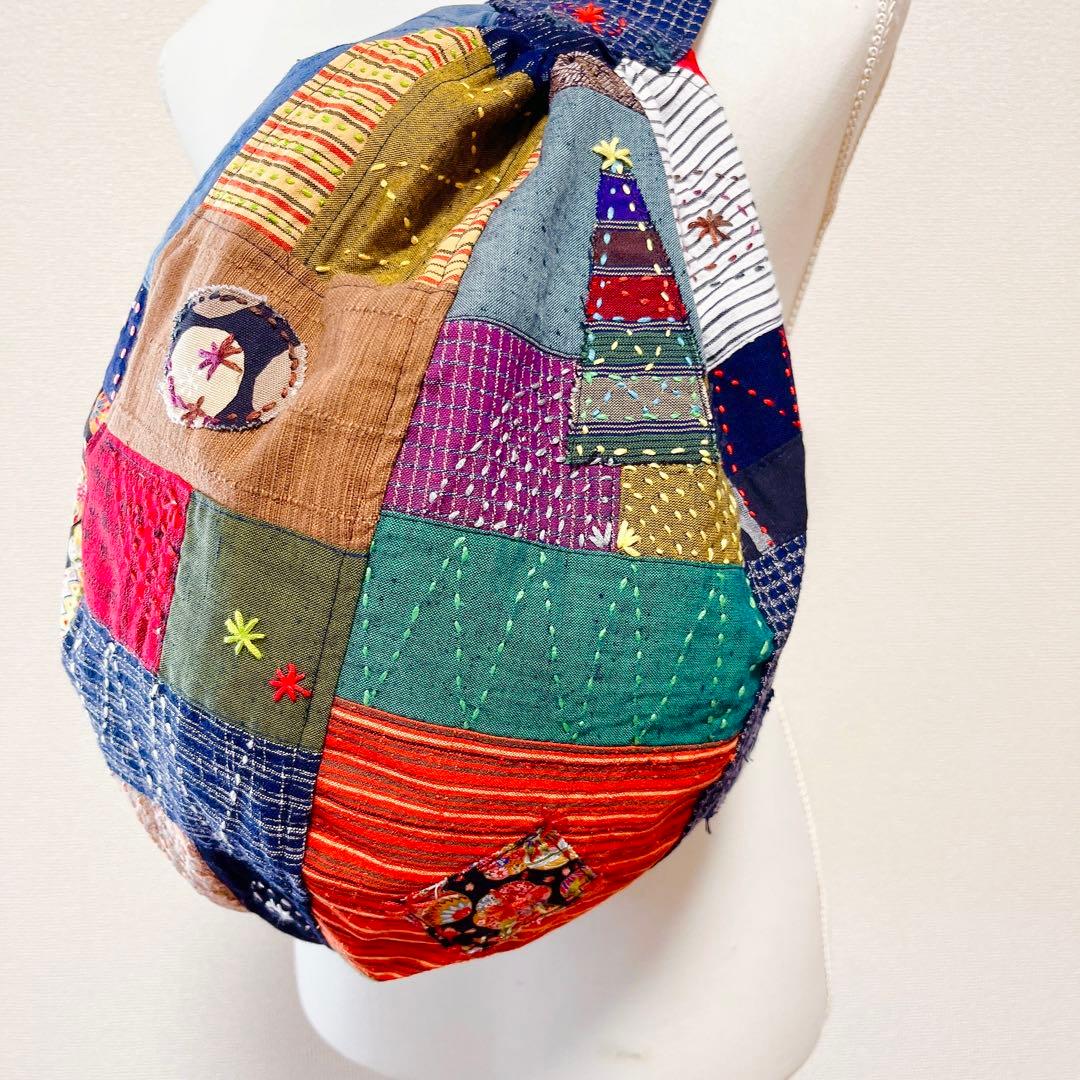 【81番】和柄　刺し子とパッチワークのリュック　ボディバッグ