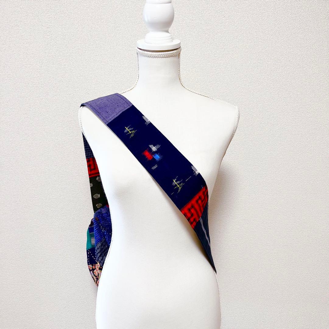 【81番】和柄　刺し子とパッチワークのリュック　ボディバッグ