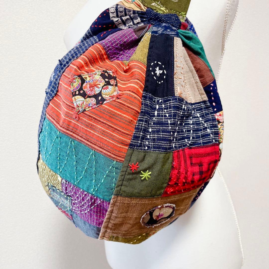 【81番】和柄　刺し子とパッチワークのリュック　ボディバッグ