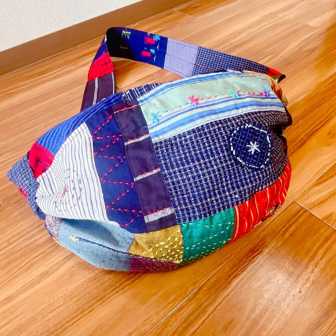 【81番】和柄　刺し子とパッチワークのリュック　ボディバッグ