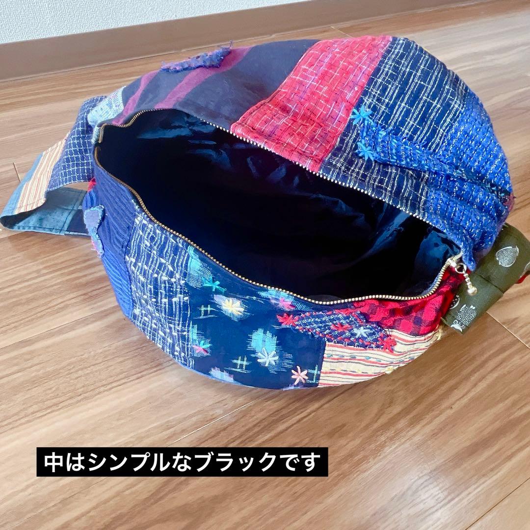 【81番】和柄　刺し子とパッチワークのリュック　ボディバッグ