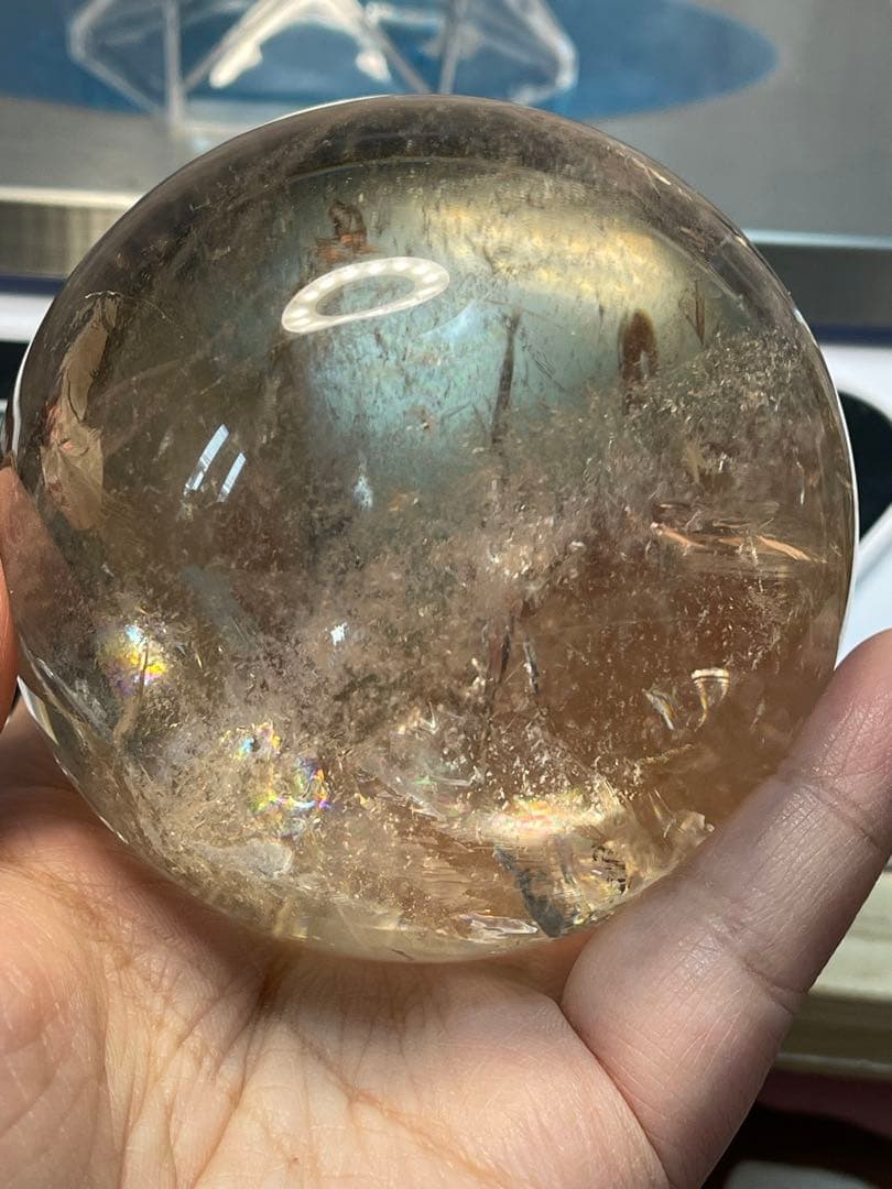 綺麗　高透明❣️天然石　 緑幽霊レインボーオーラ水晶 丸玉　スフィア 79.8ミリ