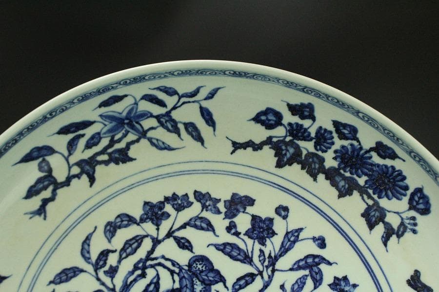 中国美術 青花 枝果紋 皿 φ42.3cm(BB509)