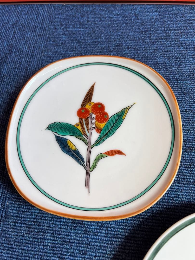 1010 九谷焼　果実絵　皿　5客　時代物