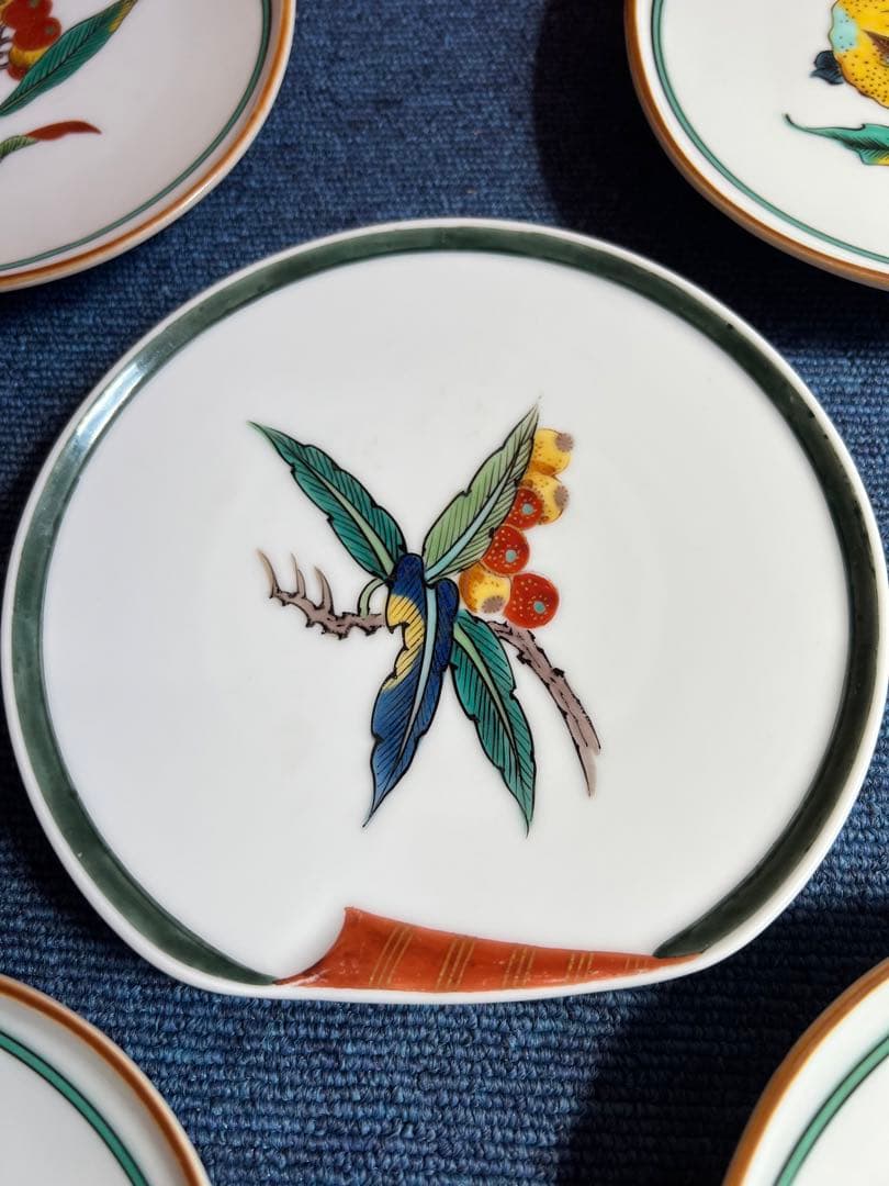 1010 九谷焼　果実絵　皿　5客　時代物