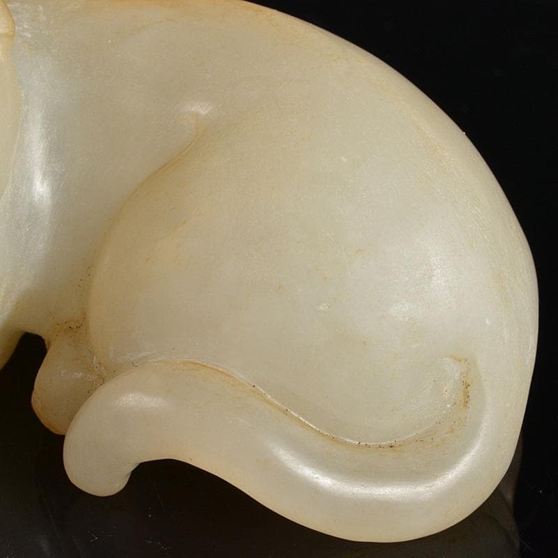 中国　玉石白玉彫刻　神獣　紙鎮　置物　C　R5393