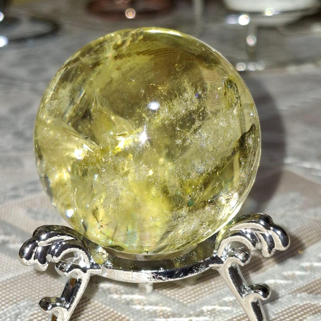 天然石✨️シトリン　スフィア✨️透明感良虹ありファントムあり台座付き