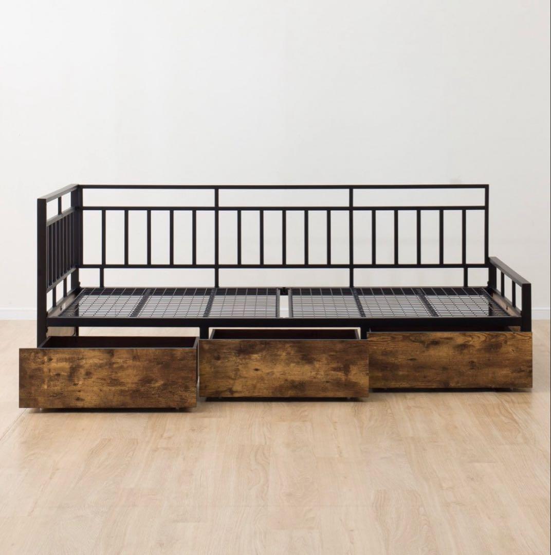 カウチベッド (ステイン引出しセット BK/MBR)