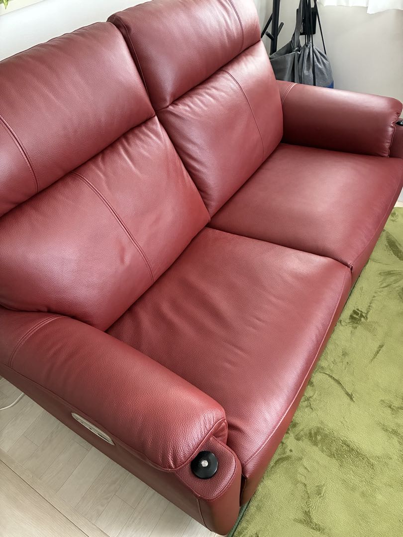レザー製リクライニング2人掛けソファ