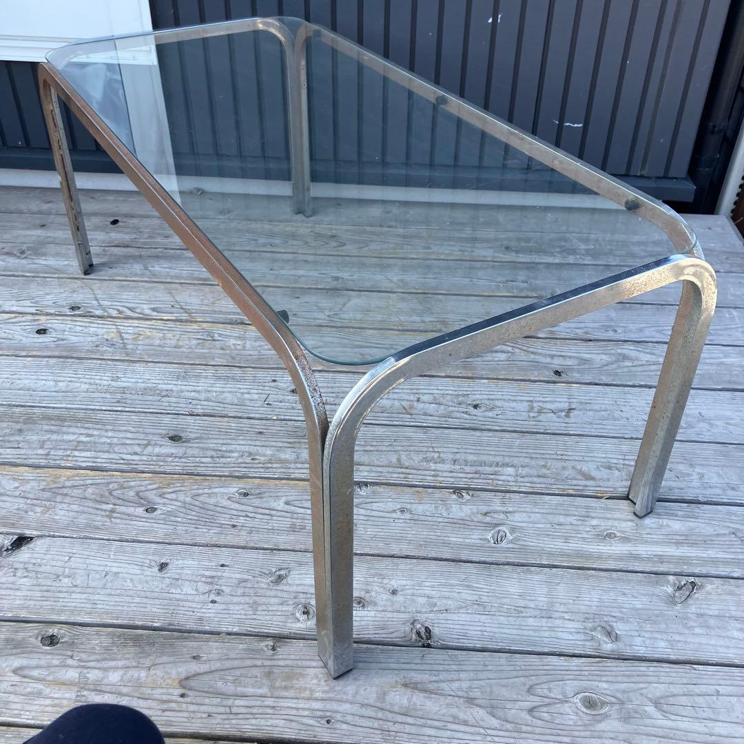 ミッドセンチュリー アイアンフレーム センターテーブル ガラステーブル 古家具