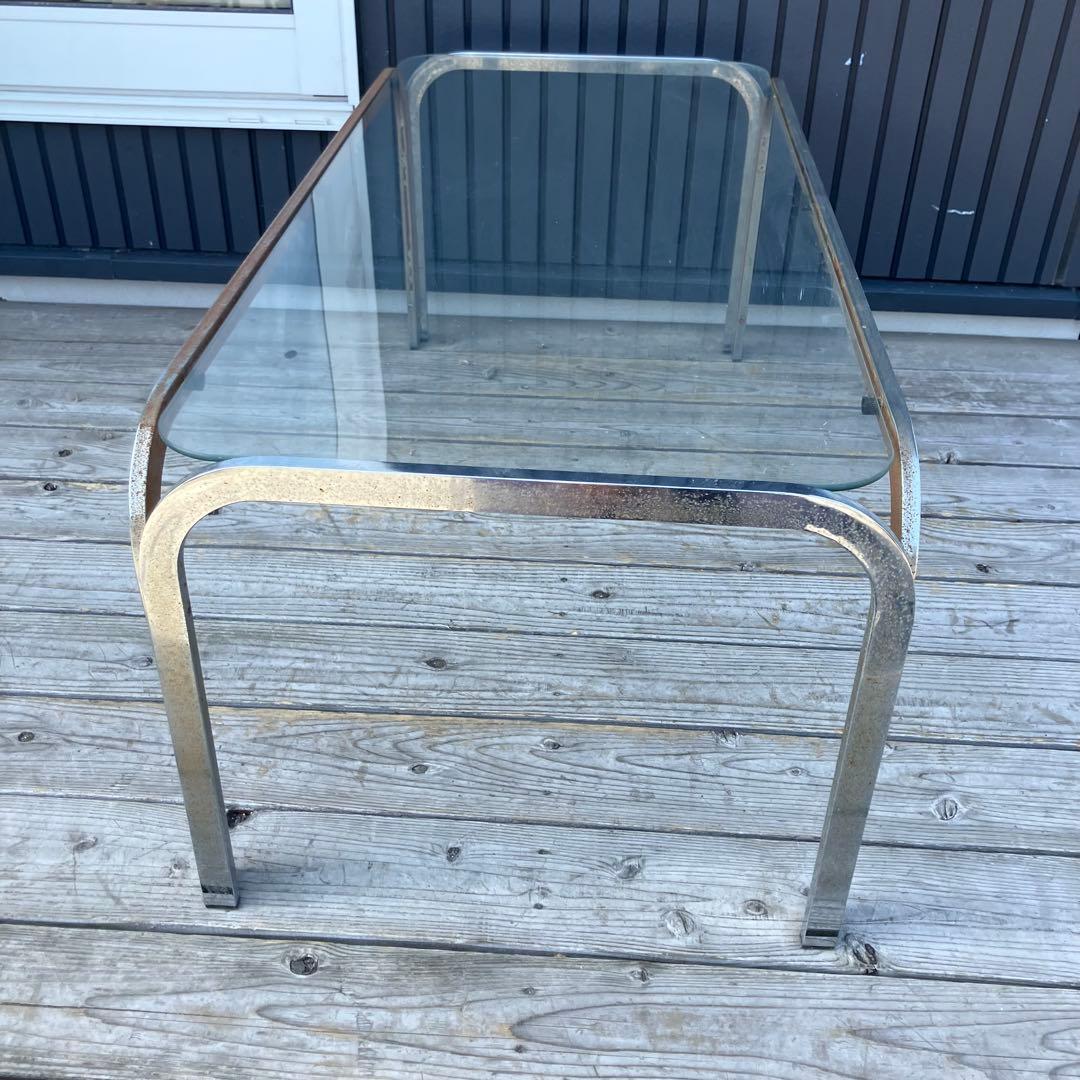 ミッドセンチュリー アイアンフレーム センターテーブル ガラステーブル 古家具