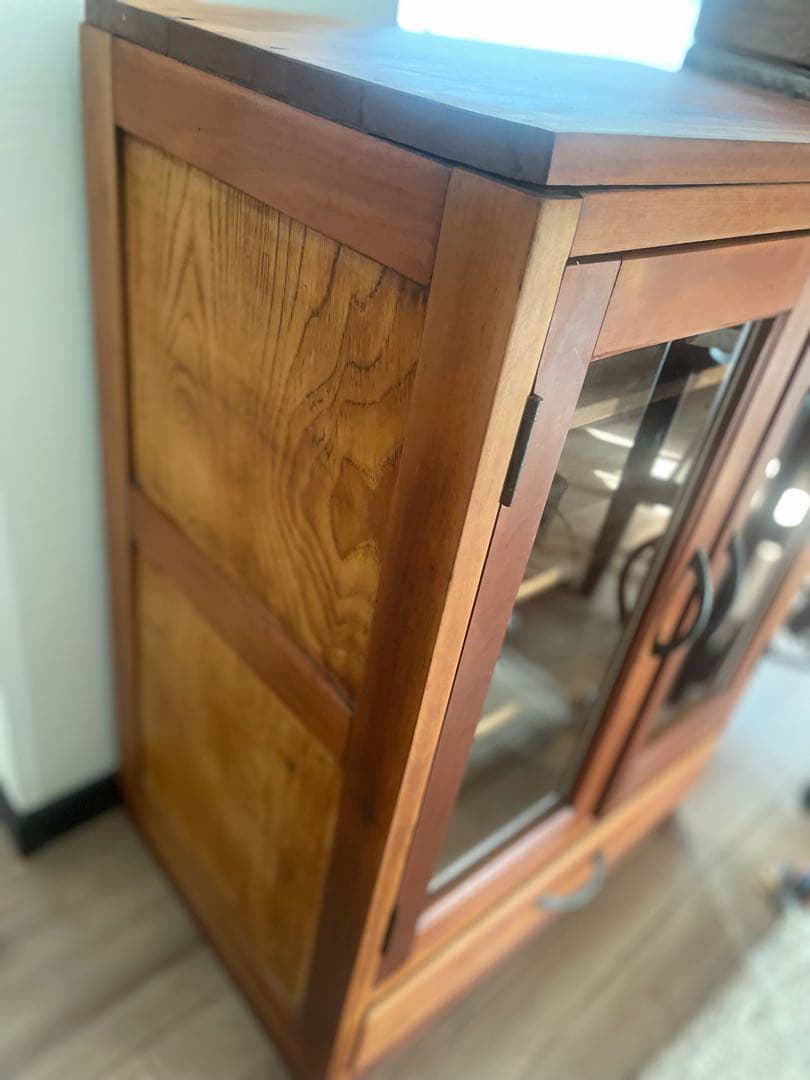 昭和レトロ 水屋箪笥　古家具 キャビネット 収納棚 ガラス戸 アンティーク　家具