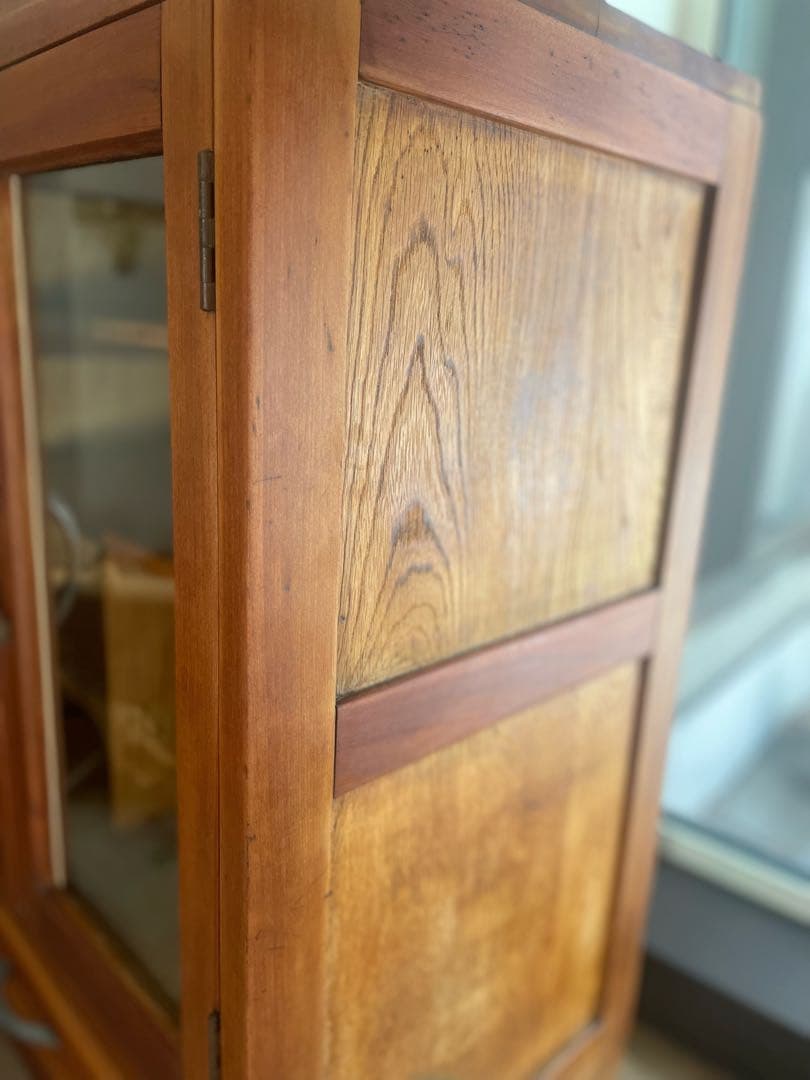 昭和レトロ 水屋箪笥　古家具 キャビネット 収納棚 ガラス戸 アンティーク　家具