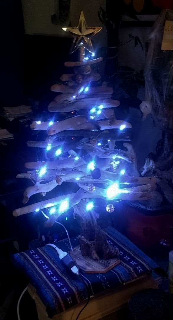 流木　クリスマスツリー　ハンドメイド LED ライト付