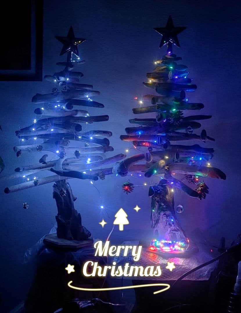 流木　クリスマスツリー　ハンドメイド LED ライト付