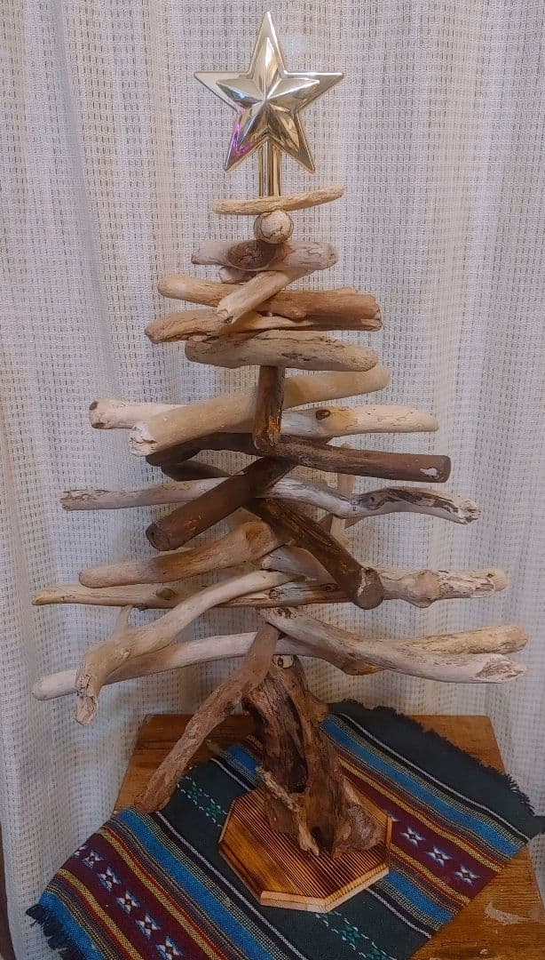 流木　クリスマスツリー　ハンドメイド LED ライト付