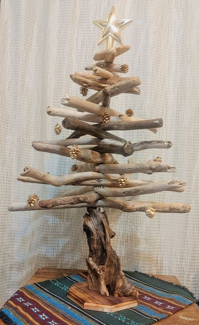 流木　クリスマスツリー　ハンドメイド LED ライト付