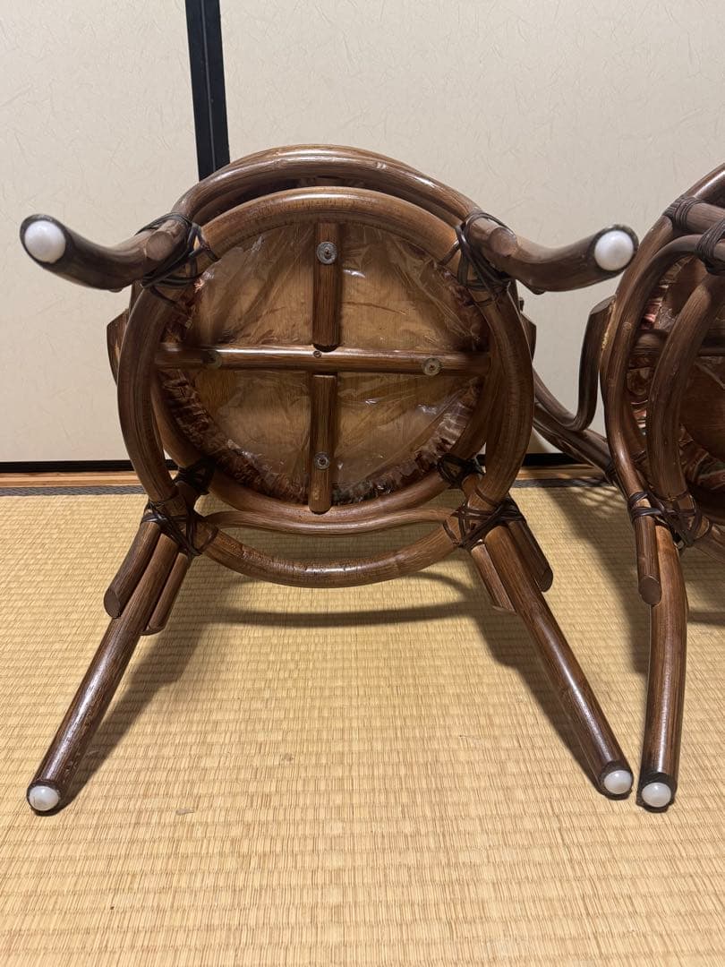 ヴィンテージ　ラタン 籐　丸椅子　チェア　2脚セット