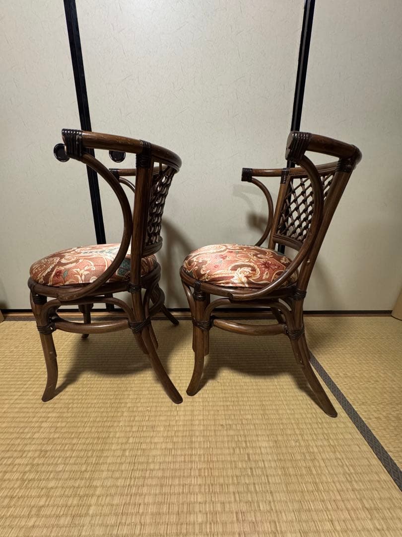 ヴィンテージ　ラタン 籐　丸椅子　チェア　2脚セット