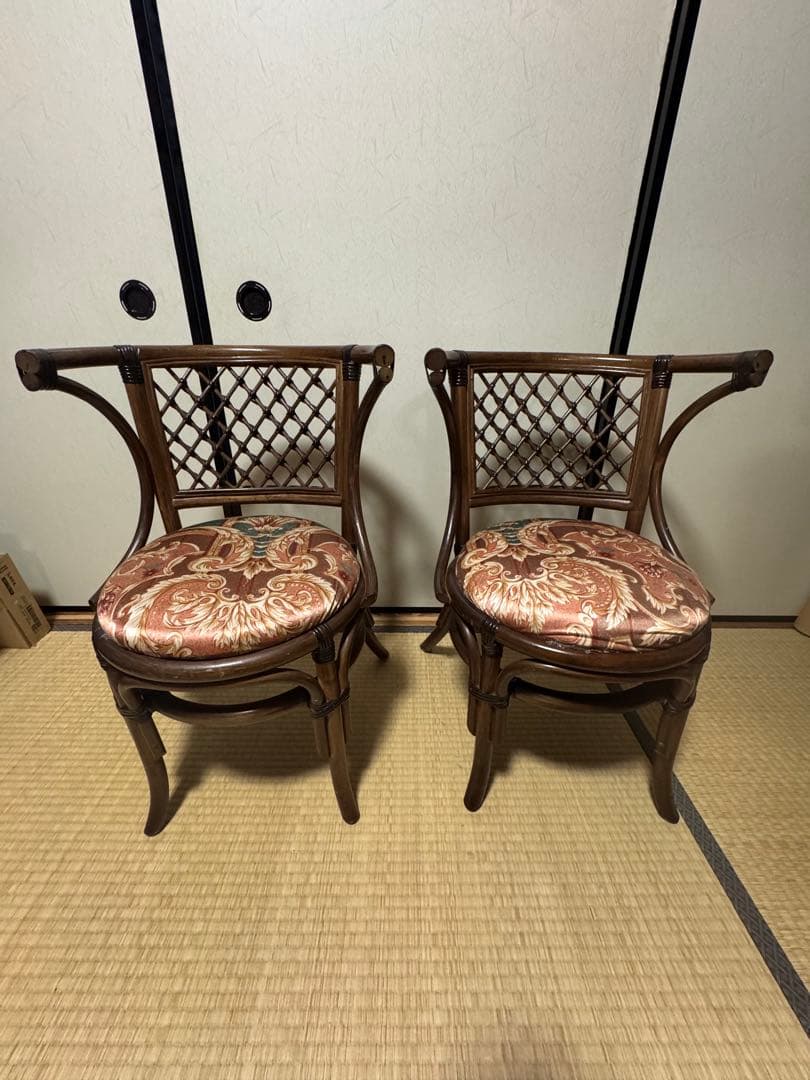 ヴィンテージ　ラタン 籐　丸椅子　チェア　2脚セット