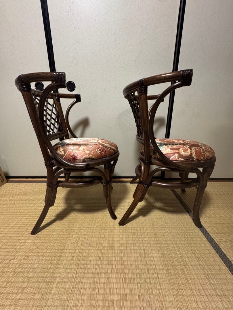ヴィンテージ　ラタン 籐　丸椅子　チェア　2脚セット