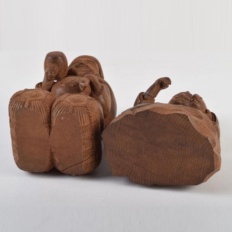 木彫　欅製　恵比寿像　大黒像　一双　在銘　共箱　C　9145