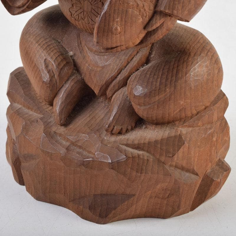 木彫　欅製　恵比寿像　大黒像　一双　在銘　共箱　C　9145