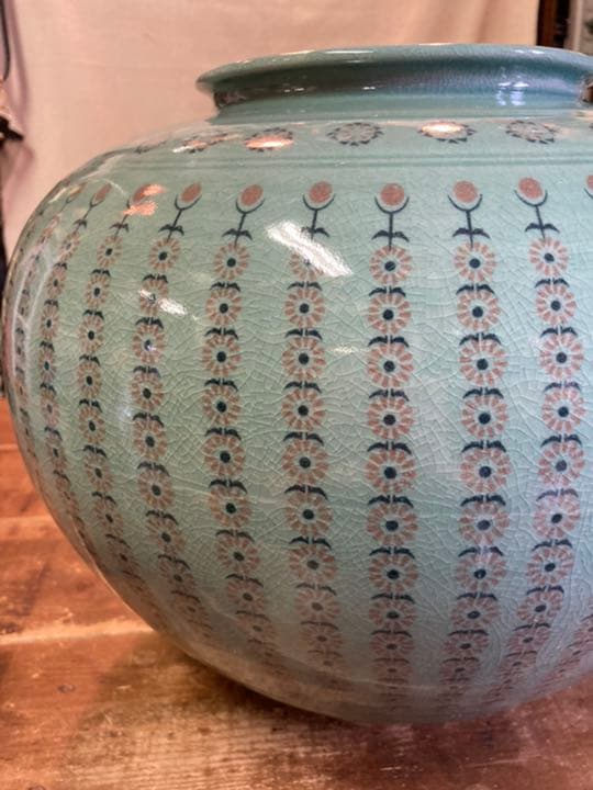 高麗青磁 振興　大きな　花瓶 置物　壷　花器　木箱付き　中国　骨董