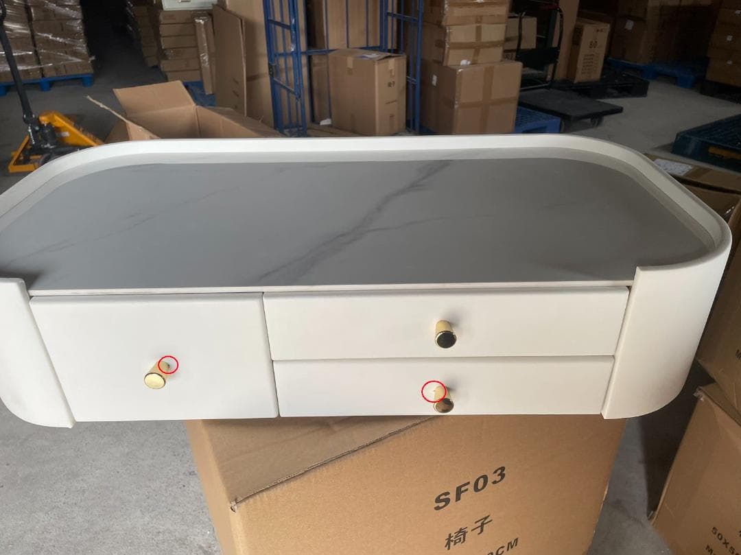 ホワイトドレッサー大理石調デスクのみ 訳あり品写真をご確認J205-80-02