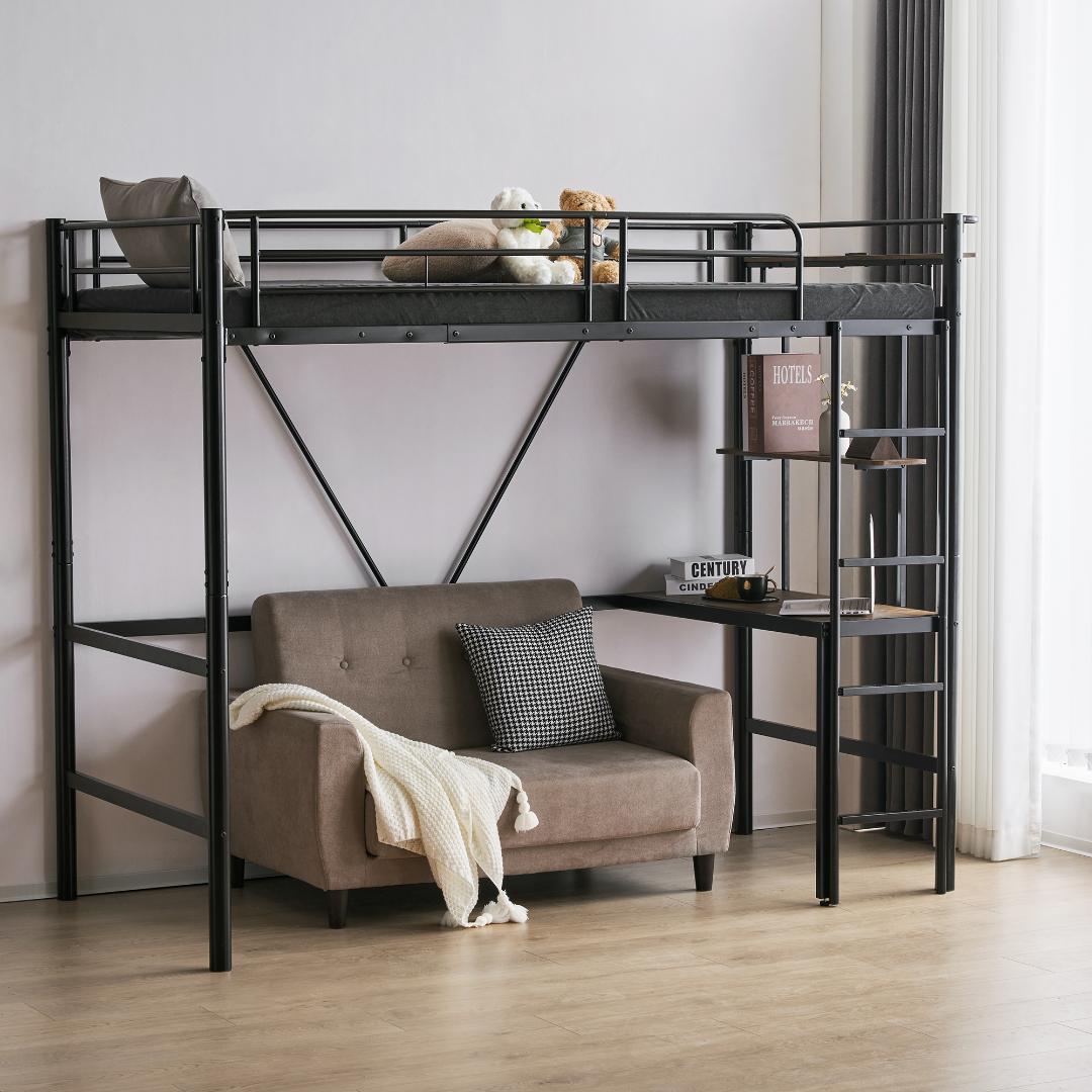 【ブラック】ロフトベッド シングル 机付き 耐荷重150kg 高さ170cm