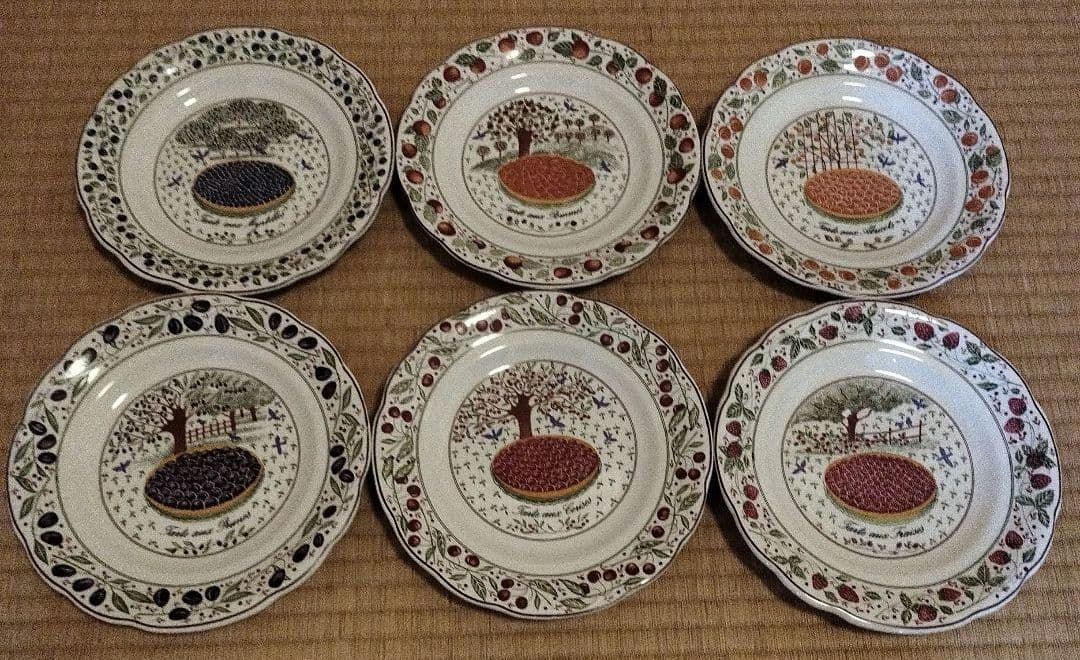 Gien ジアン フランス 木の実 タルト デザートプレート 廃盤 6枚セット