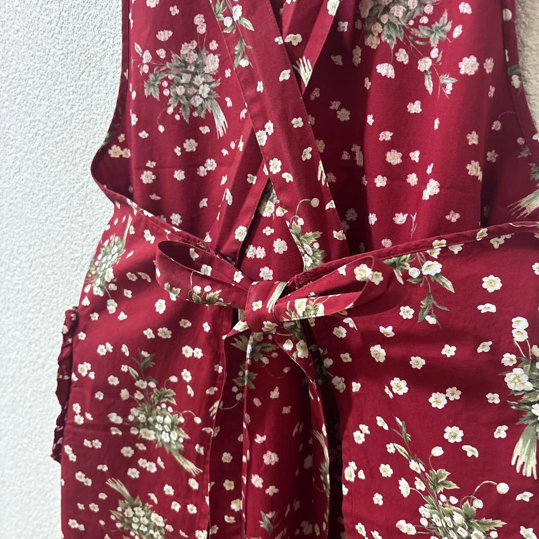 極美品　PINK HOUSE 花柄エプロン ブーケ　赤　ダブリエ　フリル　リボン