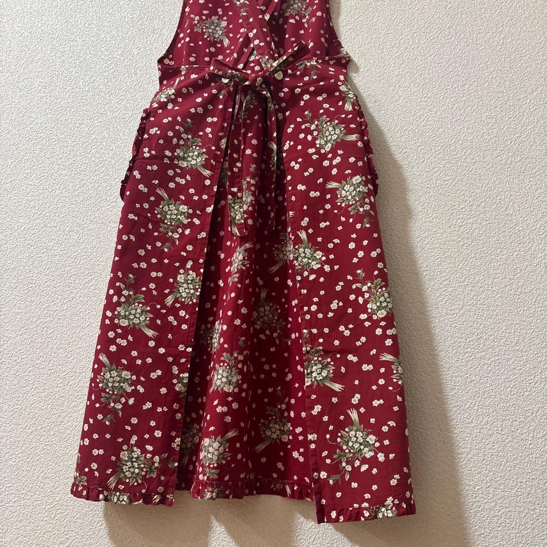極美品　PINK HOUSE 花柄エプロン ブーケ　赤　ダブリエ　フリル　リボン