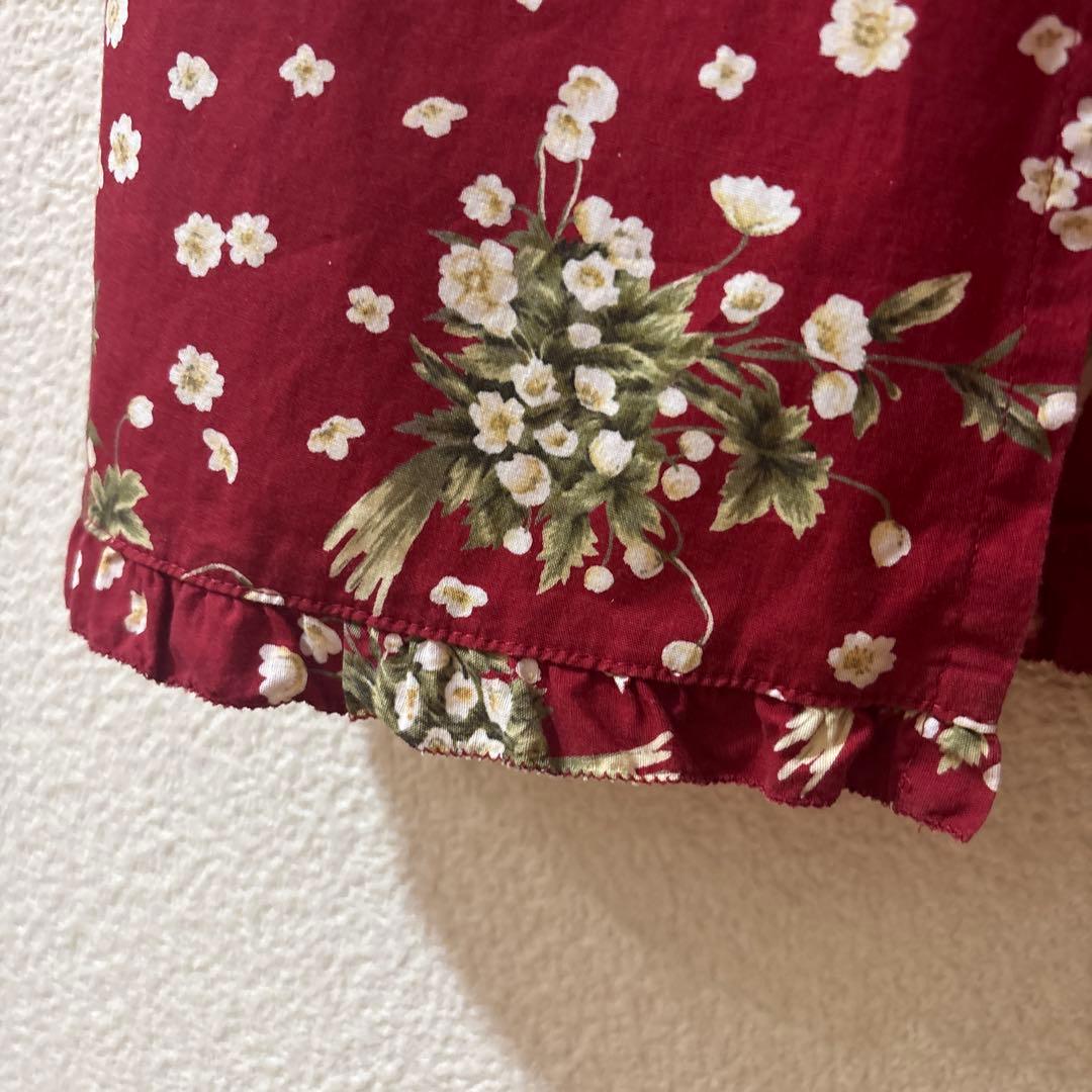 極美品　PINK HOUSE 花柄エプロン ブーケ　赤　ダブリエ　フリル　リボン