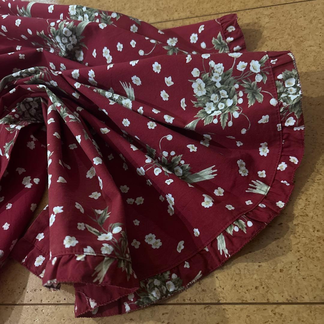 極美品　PINK HOUSE 花柄エプロン ブーケ　赤　ダブリエ　フリル　リボン