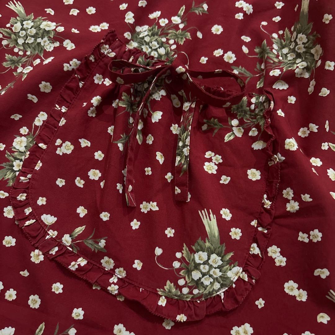 極美品　PINK HOUSE 花柄エプロン ブーケ　赤　ダブリエ　フリル　リボン