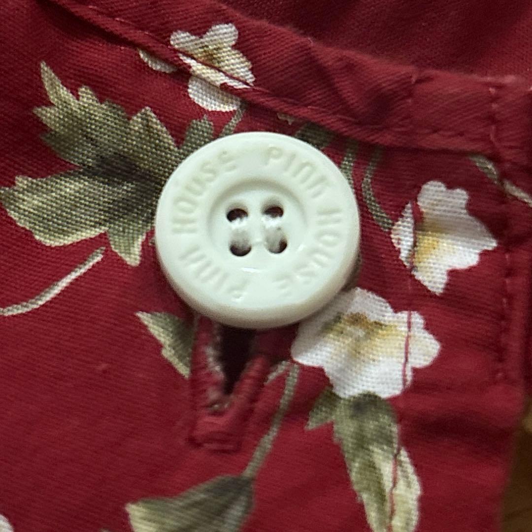 極美品　PINK HOUSE 花柄エプロン ブーケ　赤　ダブリエ　フリル　リボン