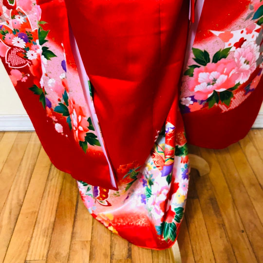 豪華7歳完全フルセット⭐︎未使用しつけ糸付き人気赤地蝶々花々金彩煌びやか際立つ逸品