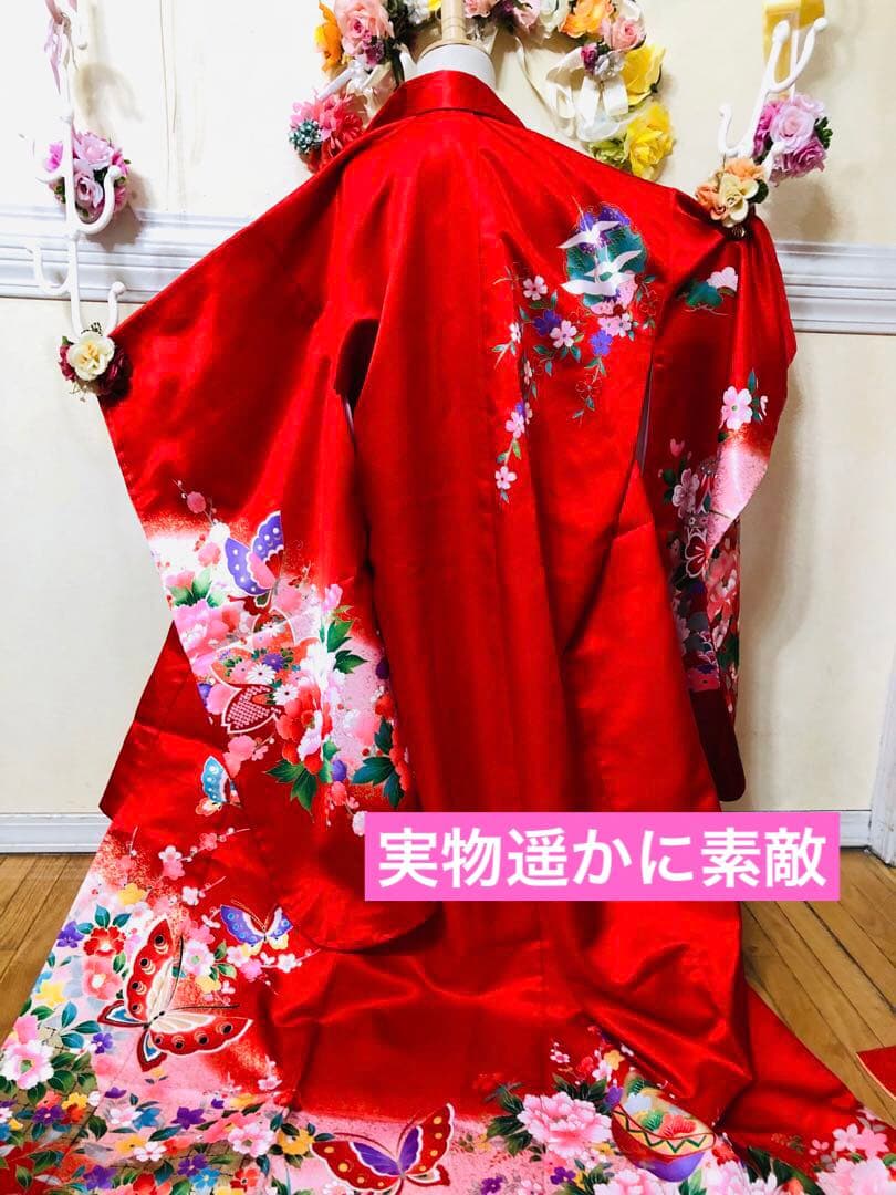 豪華7歳完全フルセット⭐︎未使用しつけ糸付き人気赤地蝶々花々金彩煌びやか際立つ逸品