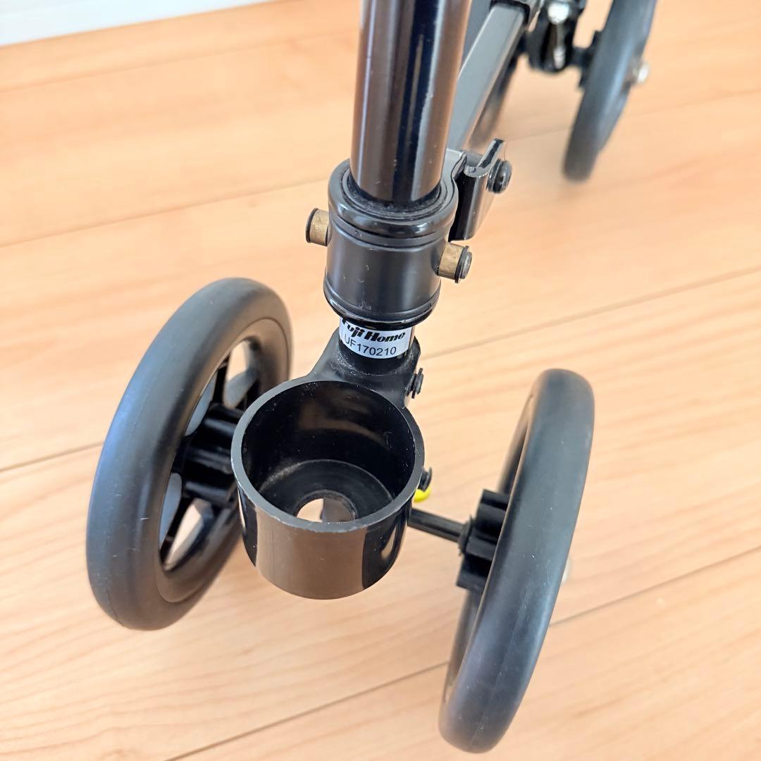 フジホーム ハンドレールステッキII ブラック タイヤ付き杖 歩行器