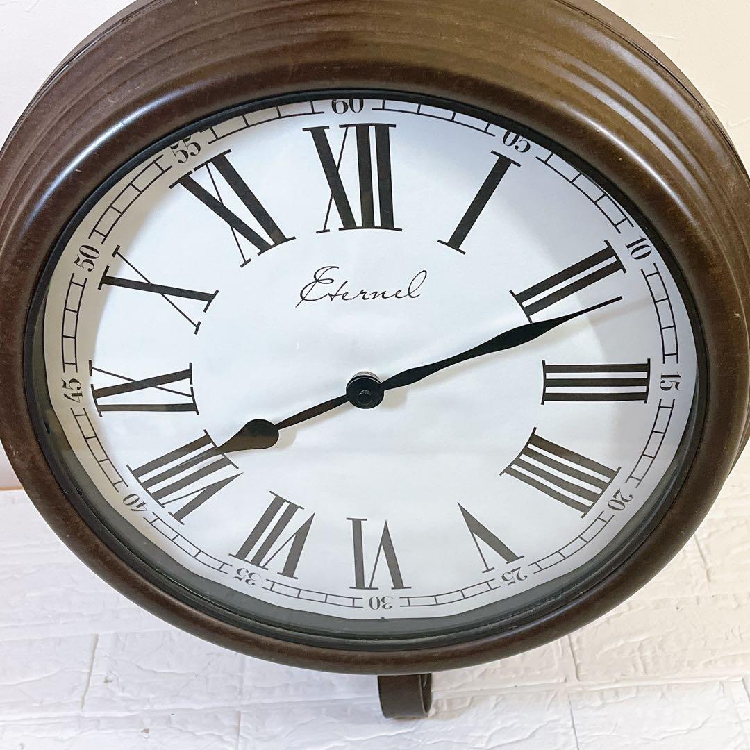 ギリシャ文字　両面壁掛け時計 アンティーク調 ブラケット時計