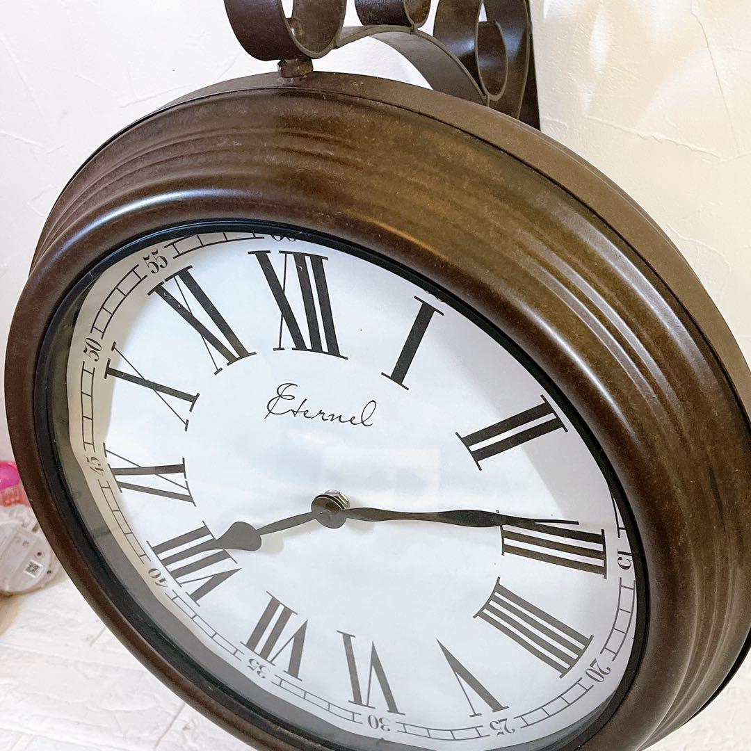 ギリシャ文字　両面壁掛け時計 アンティーク調 ブラケット時計