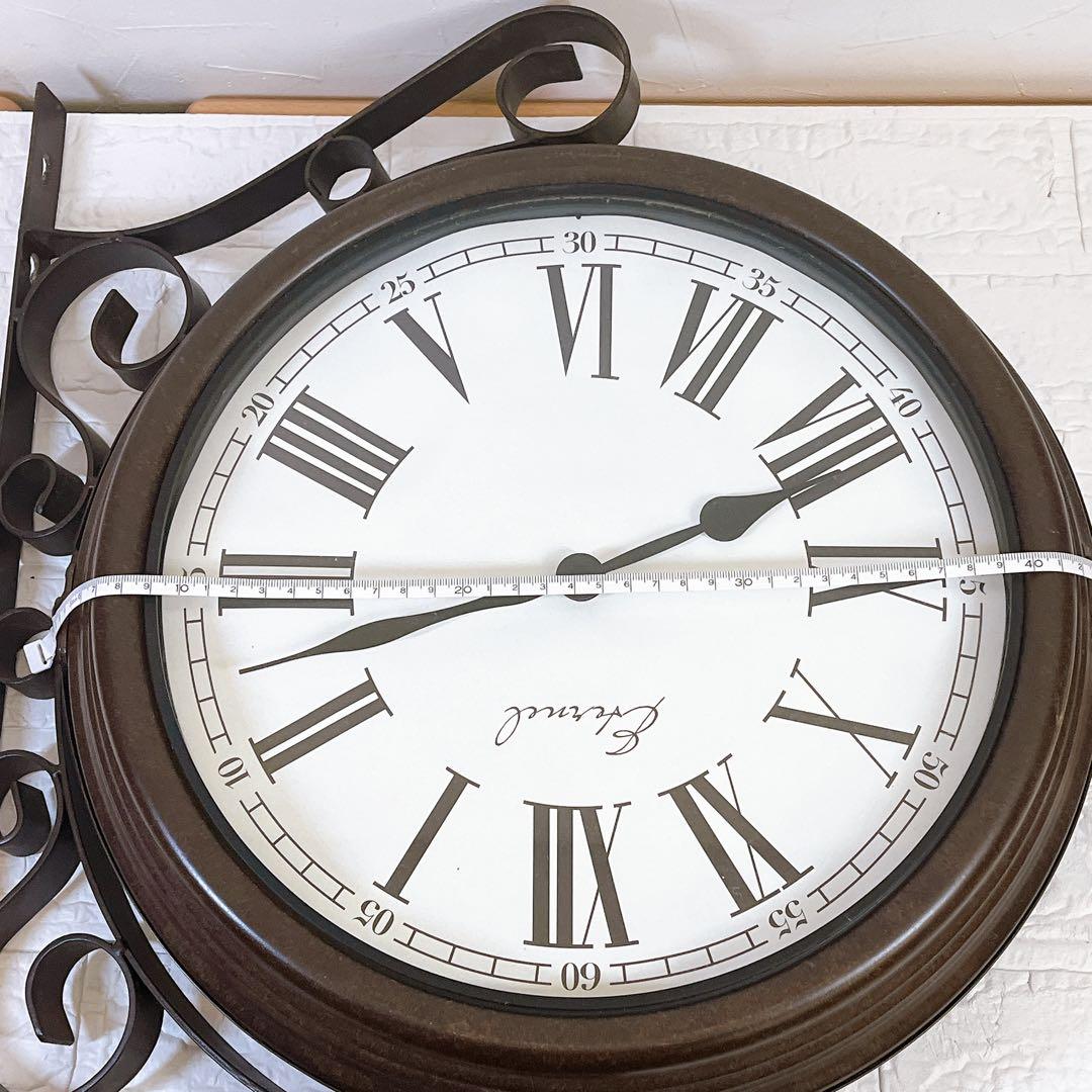 ギリシャ文字　両面壁掛け時計 アンティーク調 ブラケット時計