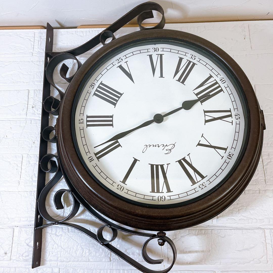 ギリシャ文字　両面壁掛け時計 アンティーク調 ブラケット時計