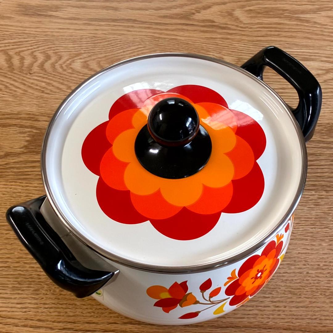 昭和レトロ マルビシ ホーロー フィオーレ 花柄 両手鍋 20cm 未使用品