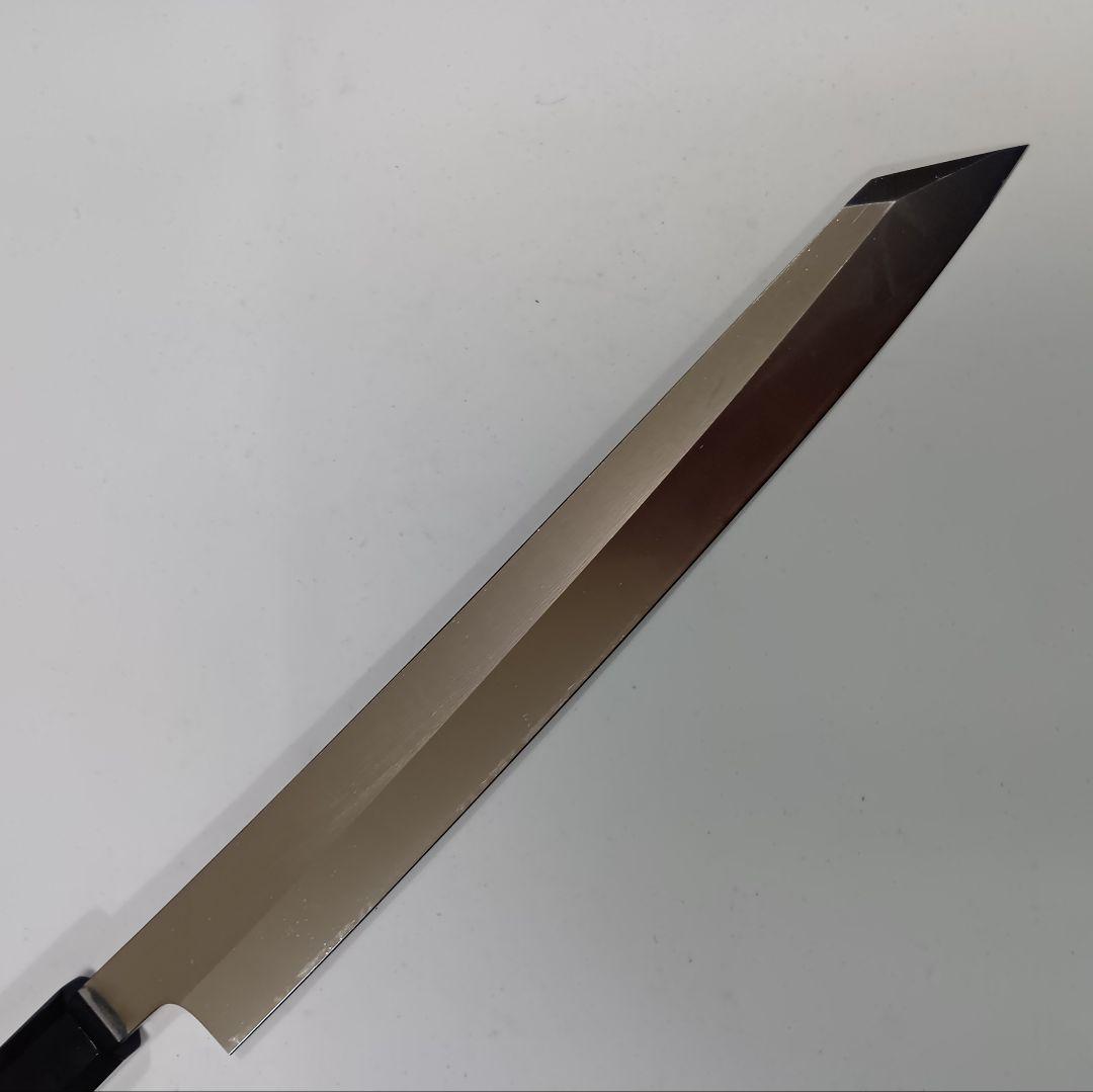 ステン本焼V金10号切付柳刃包丁27cm黒水牛黒檀八角柄