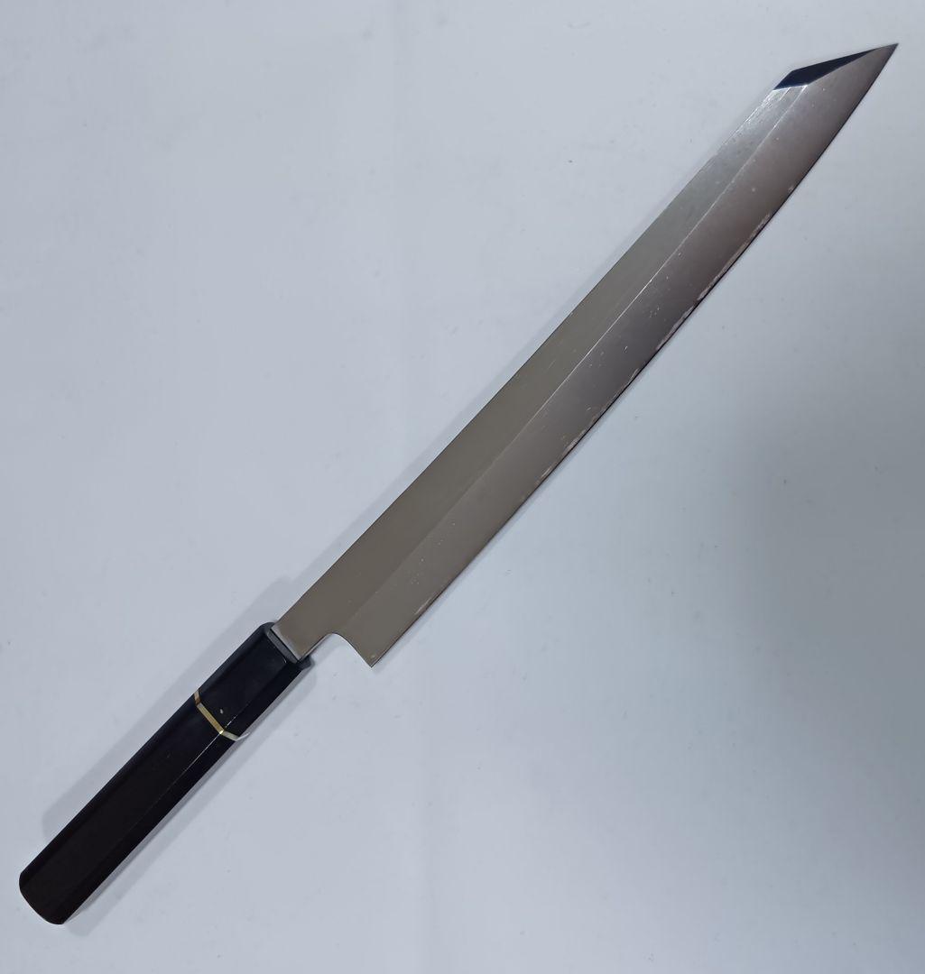 ステン本焼V金10号切付柳刃包丁27cm黒水牛黒檀八角柄