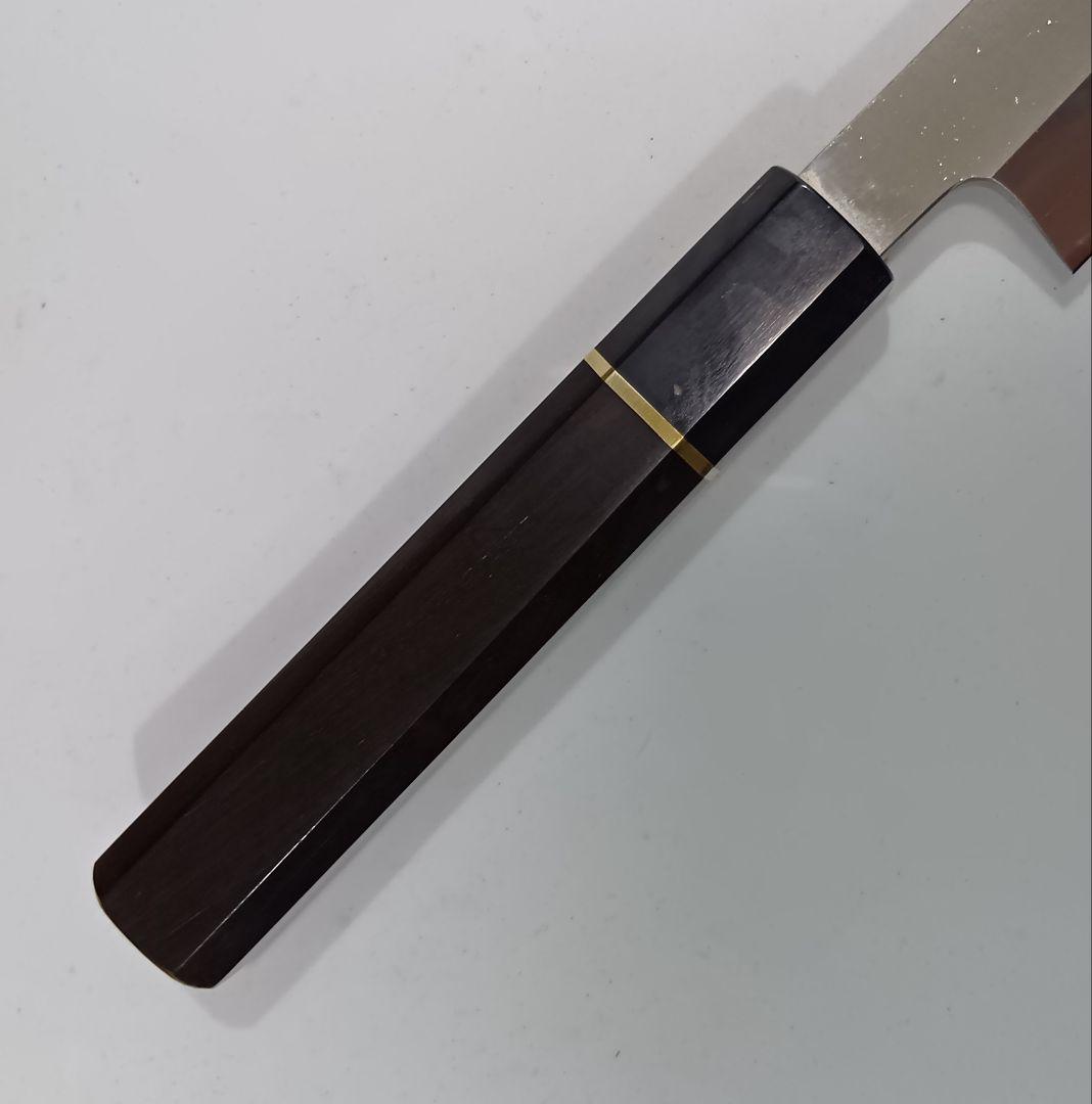 ステン本焼V金10号切付柳刃包丁27cm黒水牛黒檀八角柄