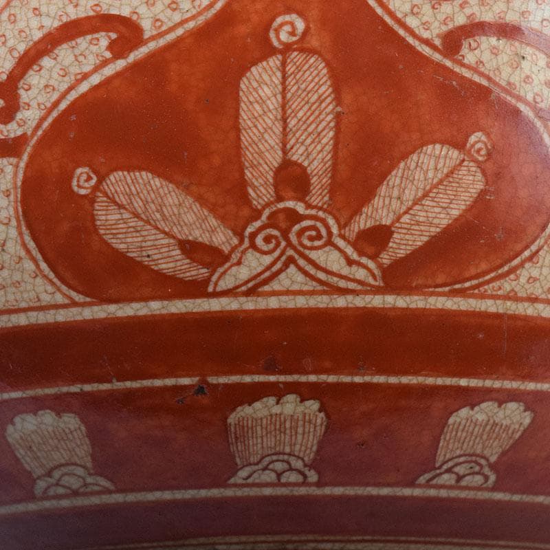 九谷焼　古九谷　八郎手　赤絵　神獣文　鉢　時代箱　M　R8749