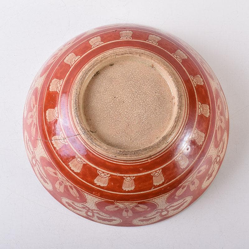 九谷焼　古九谷　八郎手　赤絵　神獣文　鉢　時代箱　M　R8749